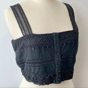 American Eagle Large Woven Knit Floral Lace Crop Top